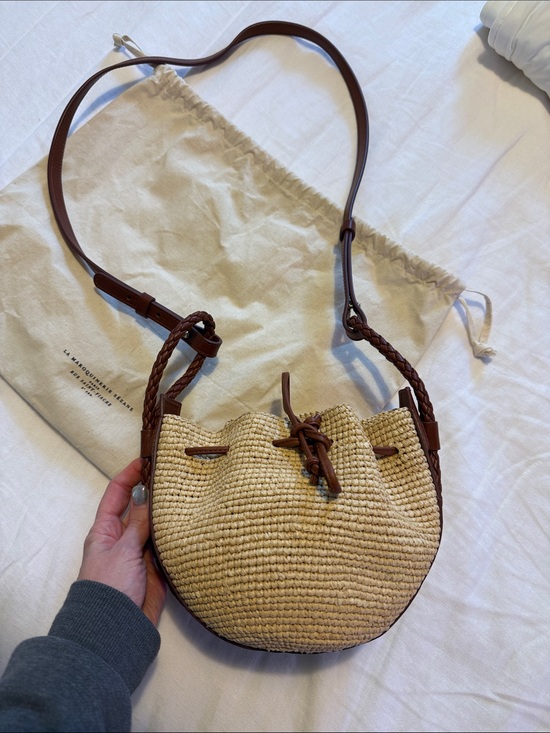 Sezane Handbags - Sezane Natural Straw Crossbody with Brown Leather Trim